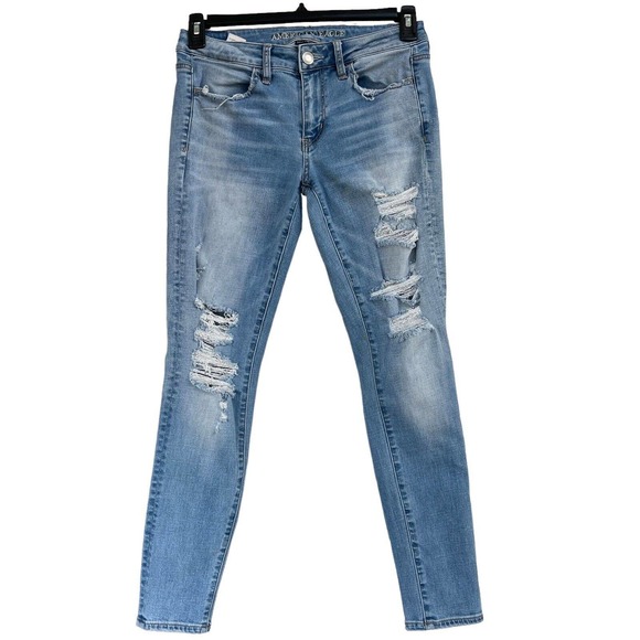 American Eagle Outfitters Denim - American Eagle SZ 6 Skinny Jegging Jeans Distressed Whiskered Stretch Mid-Rise